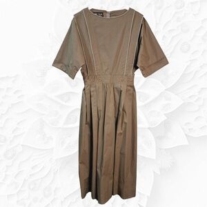 Vintage Ronnie Heller Designs For MJ Tan Cotton Midi Pleated Dress